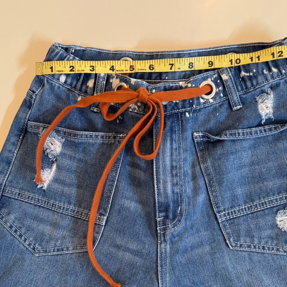 Amazon Women's Blue Boyfriend Jeans with Orange Tie - Picture 3 of 9
